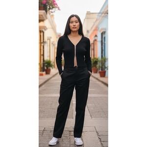 Black Cropped Millau Sweater Long Sleeve With Pearls Women's Size Small Formal S